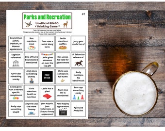Parks and Recreation Bingo - DIGITAL DOWNLOAD - Parks and Rec TV Show Gift - Virtual Happy Hour - Quarantine Birthday Gift - Drinking Game