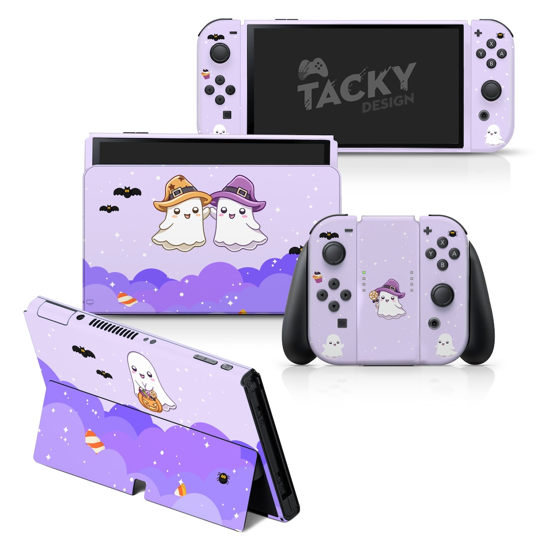 Halloween Nintendo Switch Oled Skin Anime Cartoon, Purple Ghost Switch