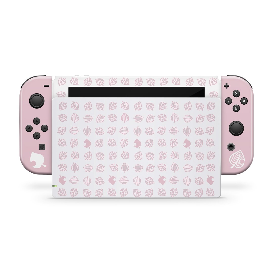 Pink Nintendo Switch Skin, Leaf Pastel Pink Switch Skin Full Wrap Cover ...