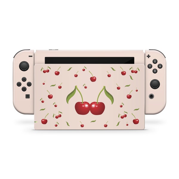 Clearance 70% sale - Nintendo switch skin Cherries, Cute pastel pink switch skin Full cover 3m