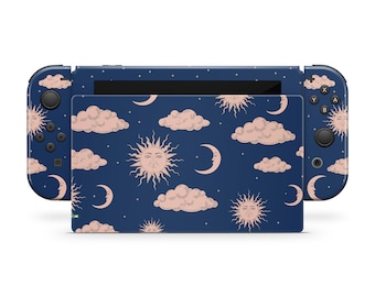 Blue Nintendo switch skin Clouds, moon and sun switch skin, Premium vinyl 3m Decal sticker Full wrap cover