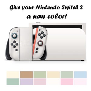May include: White Nintendo Switch 2 console with white and black controllers, and a red accent. The image includes the text "Give your Nintendo Switch 2 a new color!" and a color palette at the bottom.