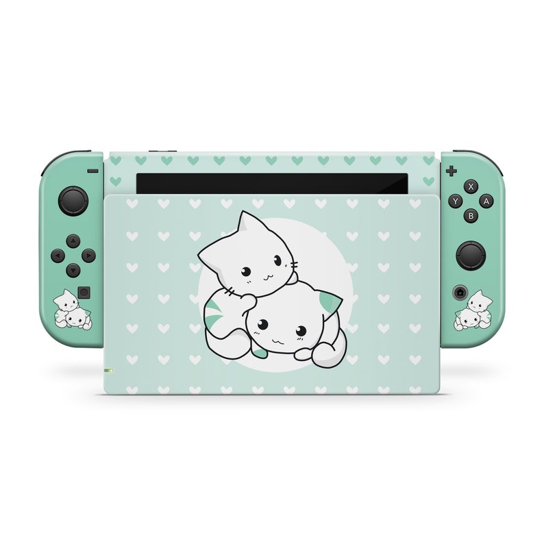 Nintendo Switches Skin Green Cute Cats Switch Skin Full Wrap Etsy