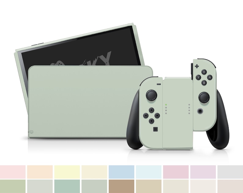 Classic Nintendo switch oled skin solid color block, Simple switch oled skin PInk, Blue, Green and Off-white Full cover 3m image 1