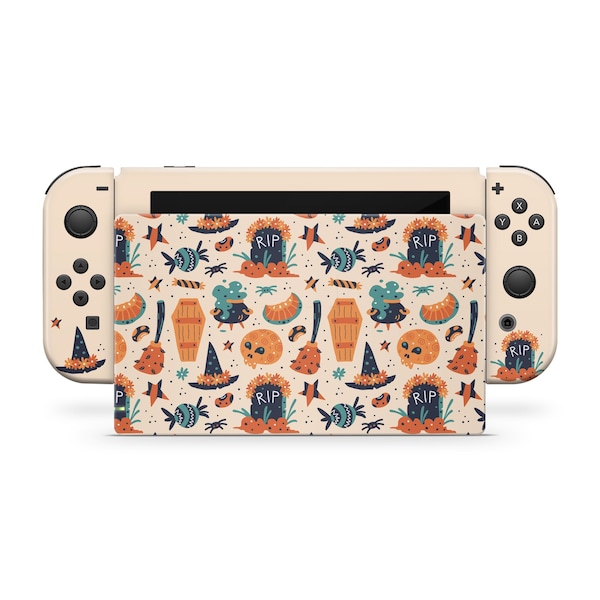 Halloween nintendo switch skin spooky Pumpkin ,Beige Witch switch skin Full cover decal vinyl 3m stickers