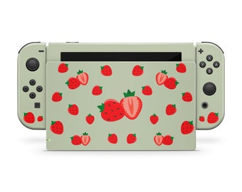 Green nintendo switch skin, Cute strawberry switch skin Full cover decal 3m