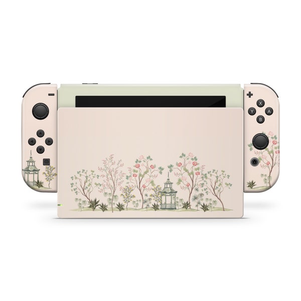 Nintendo Switch Skin Grün & CREME, japanischer Sakura Switch Skin Cherry Blossom Vollständige Abdeckung 3m
