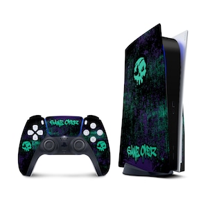 May include: A black and green PlayStation 5 console and controller with a skull and "GAME OVER" graphic.