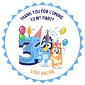 Bluey party stickers, bluey themed, Bluey children&#39;s party, personalised thank you party stickers, sweet cone stickers, party bag stickers