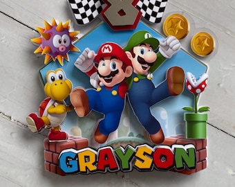 Mario Brothers Cake topper, personalised super party cake decoration