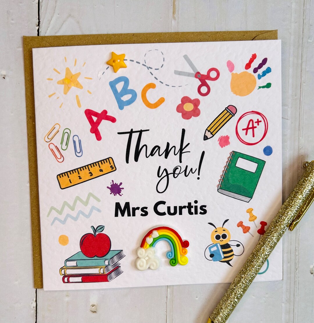 Personalised Thank You Teacher Card, End of Term Teacher Gift, Teacher ...