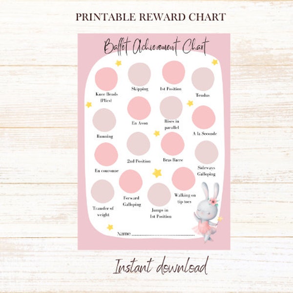 Ballet Achievement sticker Chart, digital product, digital download, reward chart