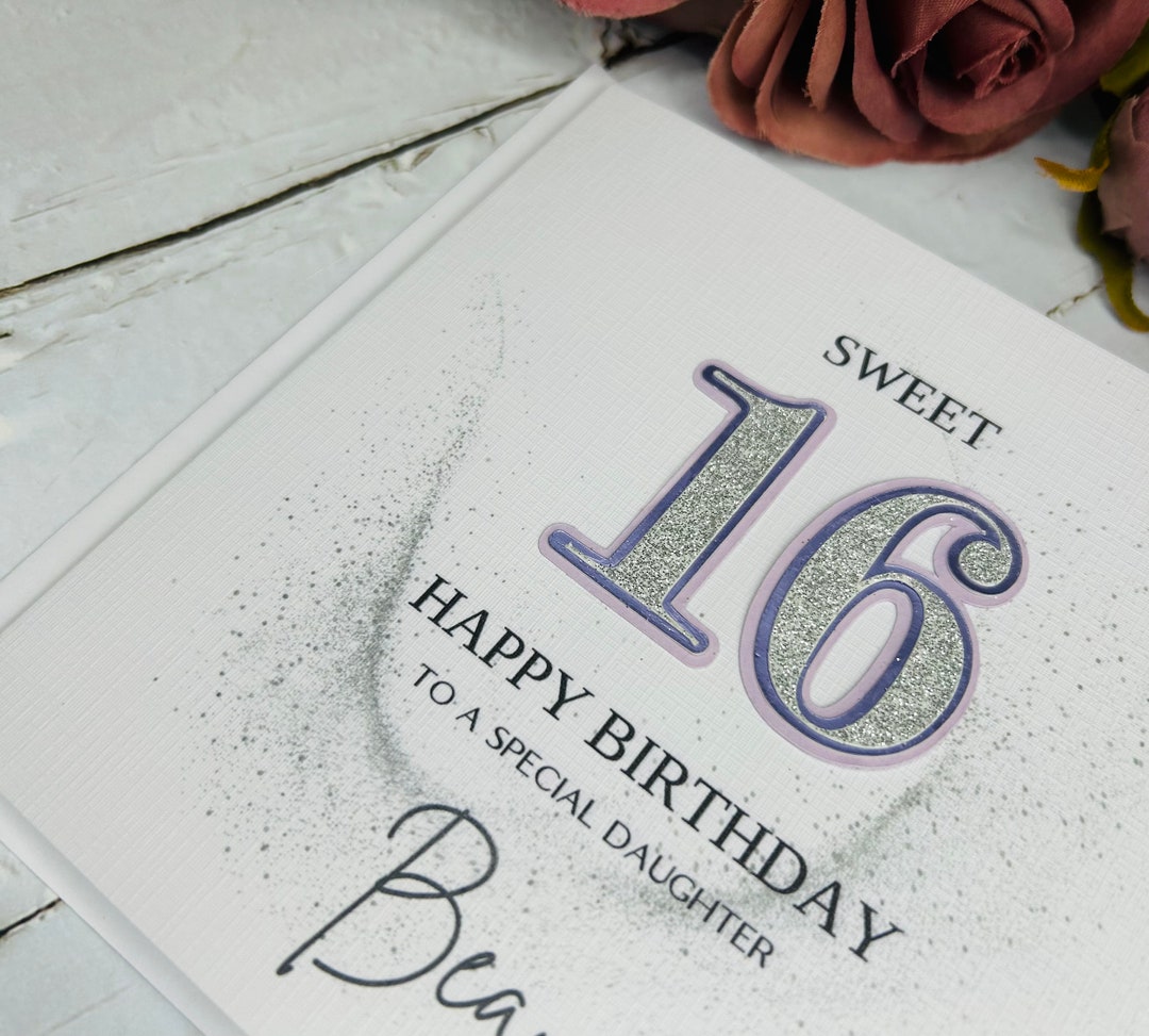 Personalized Sweet 16 Birthday Card: Silver Glitter, Linen Card - Etsy
