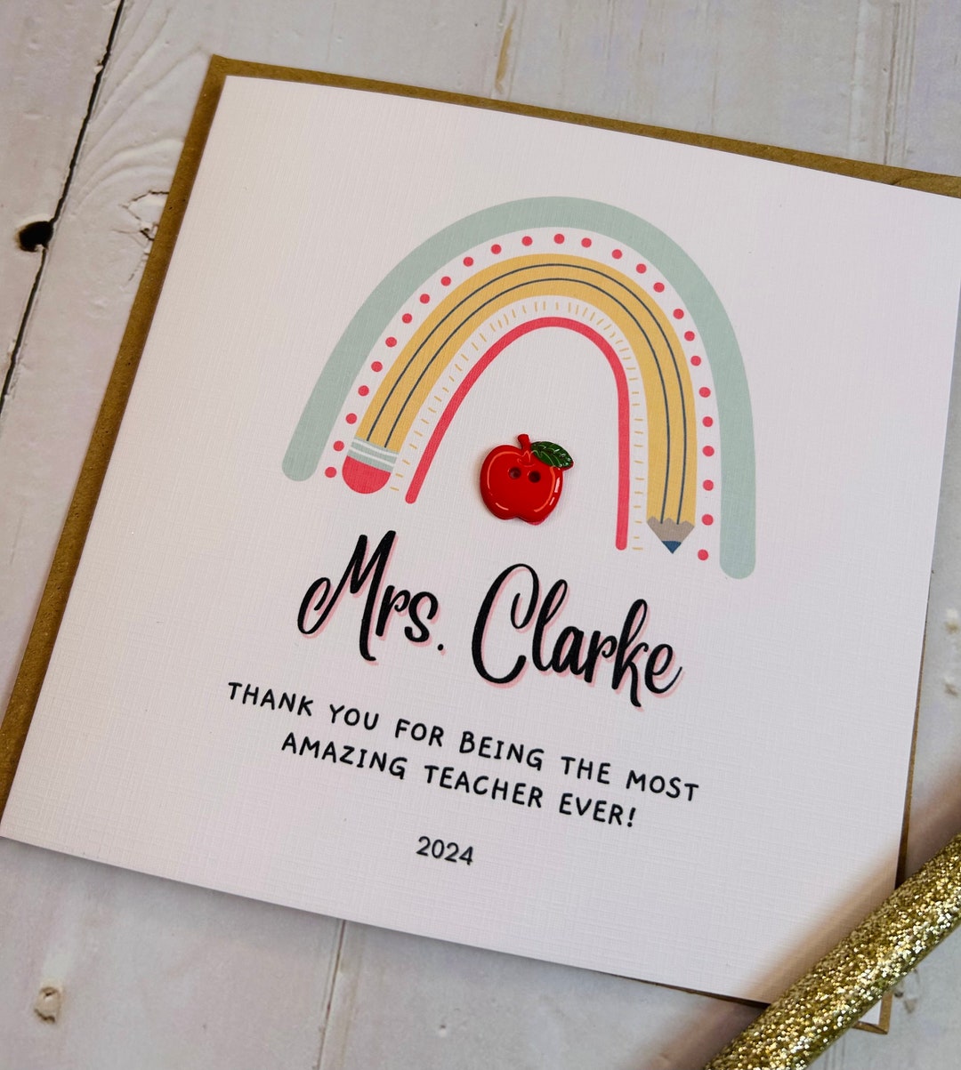 Personalised Thank You Teacher Card, End of Term Card, Rainbow Card ...