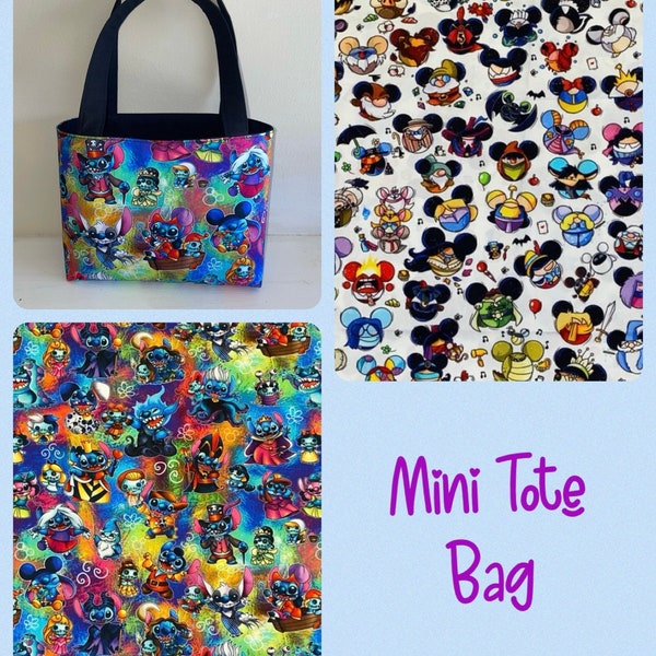 Custom Print Stitch Disney Disguise Costume & Mickey Head Mini Tote Bag Small Purse Reversible Handmade  Sewn