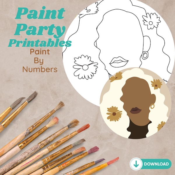 Paint N Sip Faceless Portrait Easy Fun Color by Numbers Digital Download Paint by Numbers Print Kit Paint and Sip Party