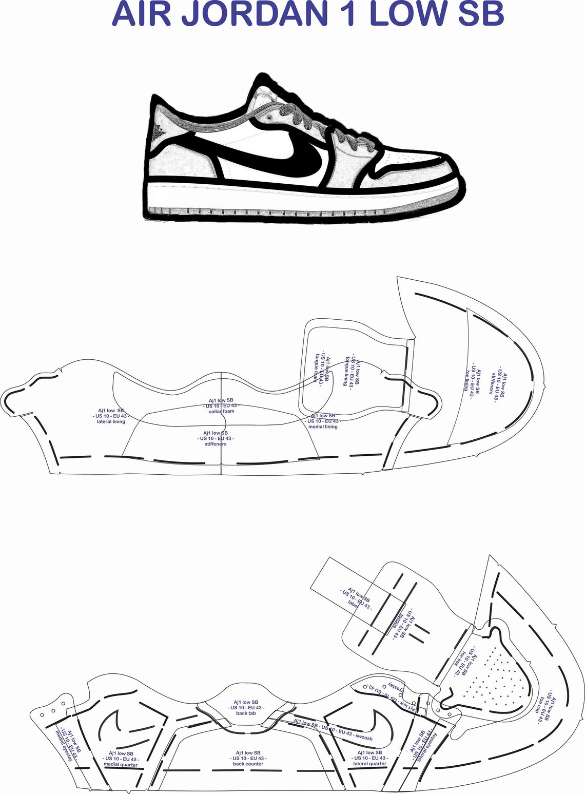 Air Jordan 1 Low SB Sneaker Pattern PDF/SVG Files | Etsy