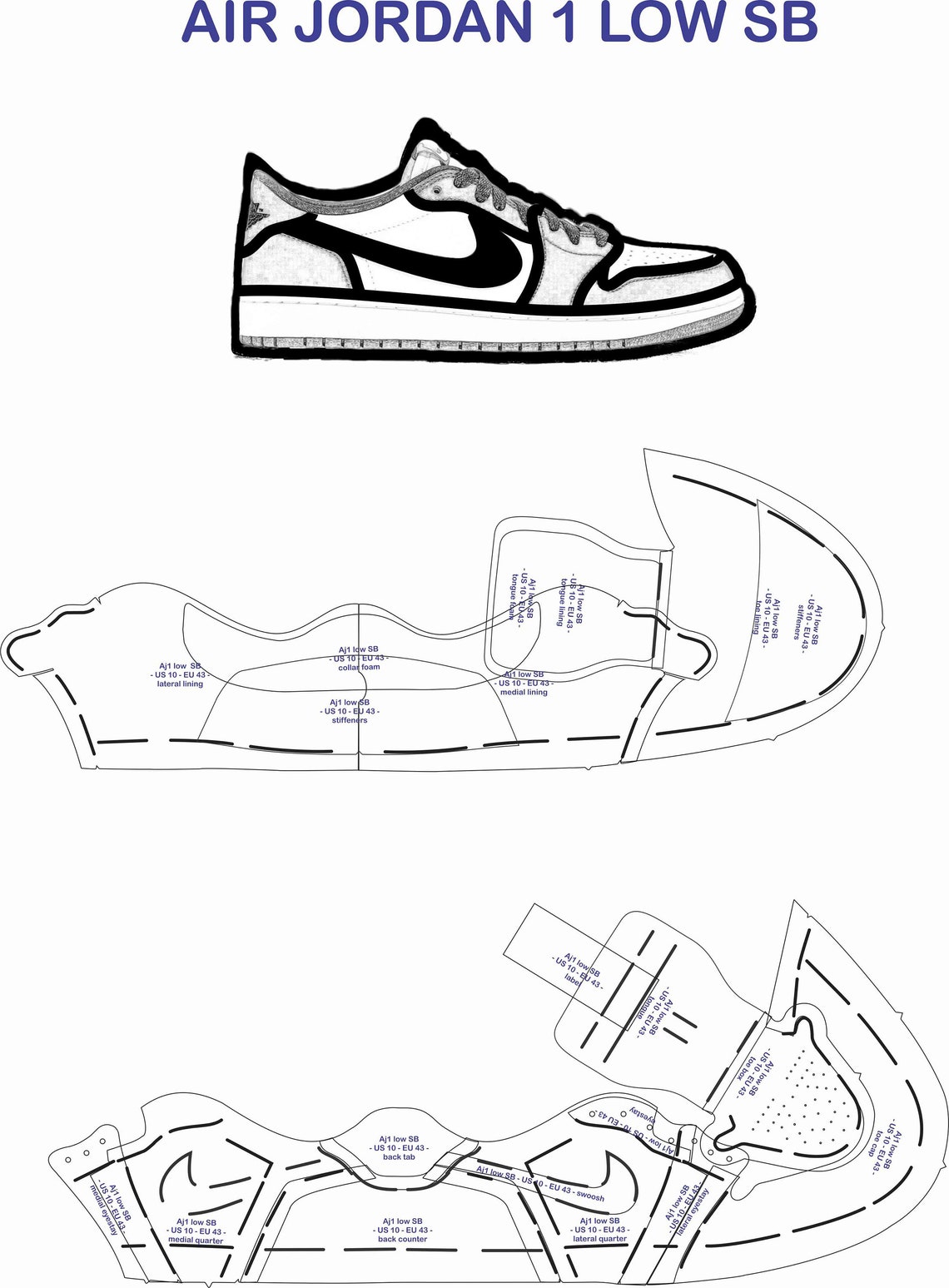 Air Jordan 1 Low SB Sneaker Pattern PDF/SVG Files Etsy