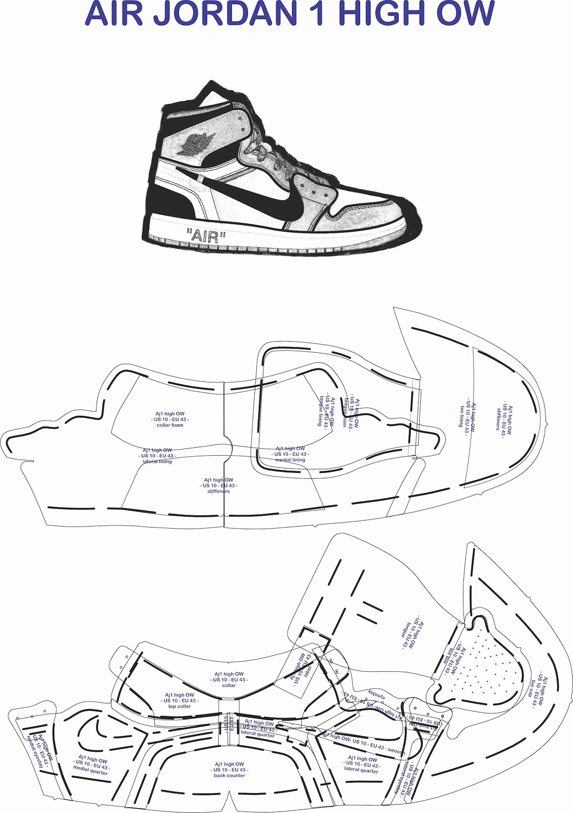 Aj1 High OFFWHITE Sneaker Pattern PDF/SVG Files Customize | Etsy
