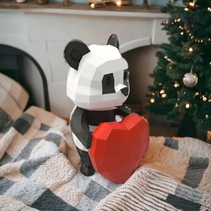 DIY Panda with Love Heart 3D Papercraft | Lowpoly Sculpture Trophy | Paper Wall Decor | Birthday | Valentine's Day | Mother's Day Gift