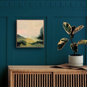 Pintura de paisaje cuadrado, arte de paisaje vintage, impresión de arte abstracto de la naturaleza, paisaje abstracto neutro, arte de paisaje grande, arte de granja