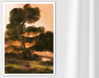 Landscape Nature Trees Dawn Forest Print, Forest At Dawn Painting, Modern Farmhouse Wall Decor, Large Oil Painting Printable, Nature Print