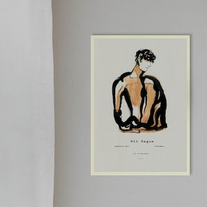 Minimalist Scandinavian Print, Man Body Line Drawing, Abstract Male Figure Art, Neutral Color Masculine Print, Black And beige Nordic decor