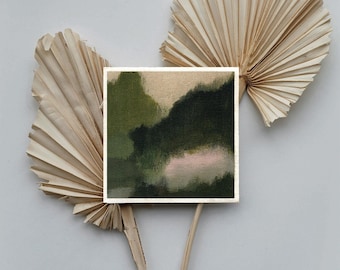 Small Abstract Landscape Painting, Original Acrylic scenery painting, Living Room Art, Soft Muted Green Landscape painting on Canvas | 6 x 6