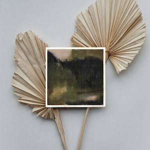 Small Original Abstract Nature Painting On Canvas, Moody Green Abstract Painting, 6x6&quot; Square art, Small Original Landscape Painting