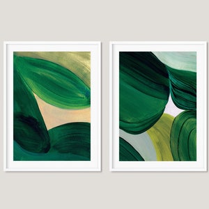 Emerald Green Painting abstract art print set of 2 image 2