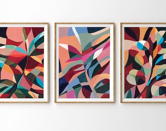 Conjunto de estampados florales abstractos: estilo cubista, decoración botánica para el hogar (descarga digital)
