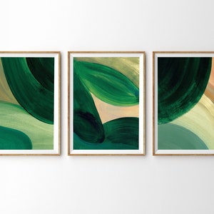 Emerald green wall art, Set of 3 prints, Leafy abstract decor, abstract botanical print, nursery art prints, plant wall art abstract decor