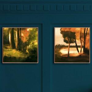 Forest Print Set of 2, Forest Landscape print, Abstract landscape print, Landscape Wall Art, Contemporary Painting, Large Square Art Prints