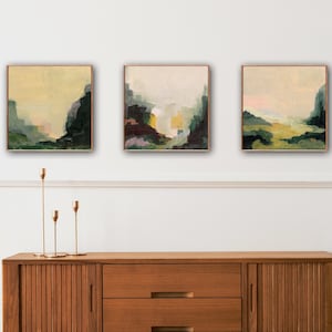 3 stuk abstracte landschapskunst prints, vintage bosschilderij, humeurige herfstprints, vierkante landschapsprints, vintage landschapskunstwerk