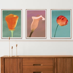 Aquarelle florale douce Impression d’art minimaliste, Tulipes Lily et Coquelicots Aquarelle Impressions d’art, Fleurs sauvages Art, Impression d’art floral minimaliste