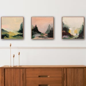 3 abstracte landschapsprints, 3 stuks boslandschap aan de muur, set van 3 landschap, vintage landschapsschilderijen, groot landschapsschilderij