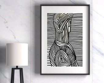 Man Body Line Drawing, Male Figure Art, Abstract Masculine Figure Line Print, Black And White Line Art Print, Figure Drawing, Neutral Art