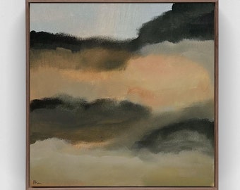 Original Abstract Landscape Painting on Canvas, Square Landscape Wall Art 20&quot; x 20&quot;, Muted color landscape art, soft Pastel landscape art