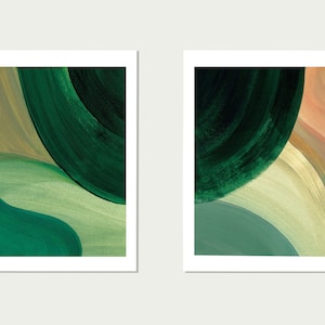 Emerald Green Print Set, abstract art print set of 2, minimalist watercolor art, contemporary wall art, apartment wall art, green art print.