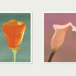 Conjunto de 2 estampas florais de verão, estampa de flores em aquarela macia, pintura minimalista de flores, arte botânica de parede, arte de parede grande para impressão