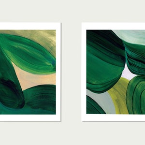 Pintura verde esmeralda, conjunto de impresión de arte abstracto de 2, impresión de arte minimalista, arte de pared contemporáneo, impresiones grandes de verde bosque, imprimible 16x20 imagen 1