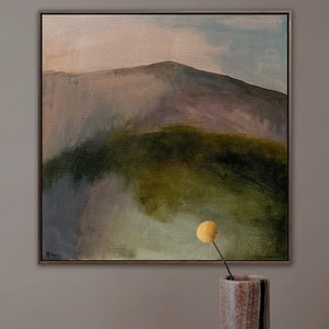 Original Abstract Landscape Painting on Canvas, Square Landscape Wall Art 20" x 20", Muted color landscape art, soft Pastel landscape art