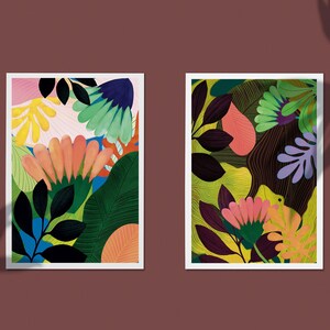 Two Piece of Floral Botanical Prints, Spring and Summer Flowers, Summer Floral Prints, Tropical Flowers Painting, Colorful Botanical Prints