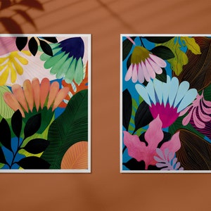 Set of 2 Tropical Wildflower Prints, Colorful Floral Print, Botanical Print, Cheerful Floral Art Print, Flower Art Print, Colorful Botanical