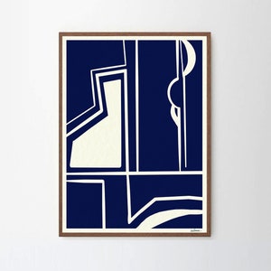 Navy Blue and White Painting, Abstract Line Art, Modern Contemporary Art Print, Navy Blue Wall Art, Navy Blue Poster Abstract Blue Wall Art