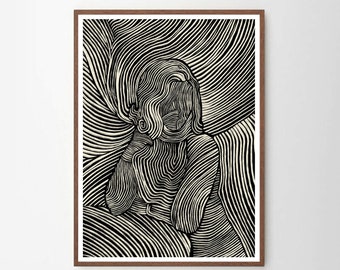 Vrouwelijke lijnkunstprint: abstracte tekening van het vrouwenlichaam (digitale download)