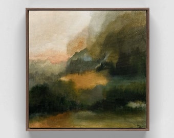 Original Landscape Painting on Canvas, Square Landscape Painting 20 x 20, Contemporary landscape painting soft muted color Moody Vintage art
