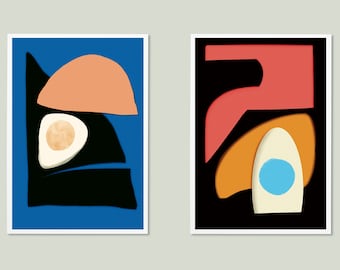 Abstract Art Poster set of 2, Two piece Abstract Art Prints by Kalamasa, Mid Century Wall Decor, Japandi Artwork, Modern Scandinavian Prints