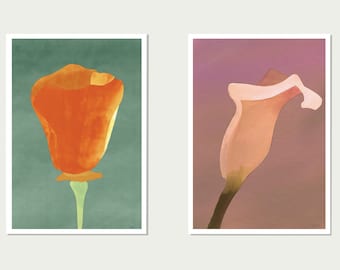 Summer Floral Print Set de 2, Soft Watercolor Flower Art print, Minimalist Flower Art Painting, Botanical Wall Art, Grand art mural imprimable