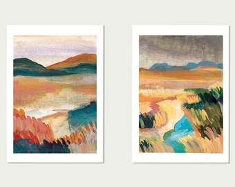 peinture de paysage impressionniste, ensemble d’impression d’art de 2, impression d’art de parc national, montagne de paysage vibrant, ton chaud Grands tirages colorés